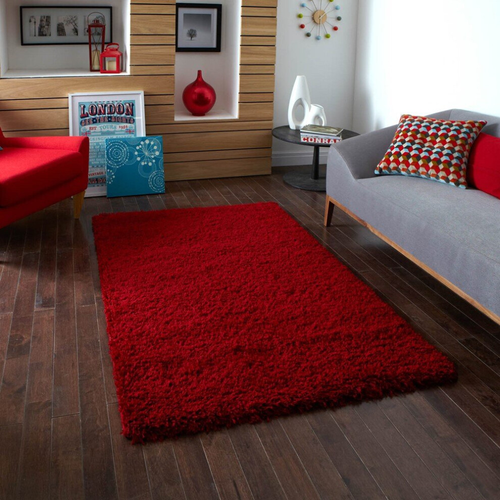 (120x170cm) Vista Shaggy Plain Thick Rugs 2236 Red Small Large Thick Soft High Pile Mats