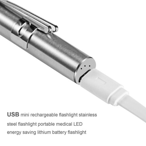 Medical Handy Pen Light USB Rechargeable Mini Nursing LED Flashlight Torch +Clip 2
