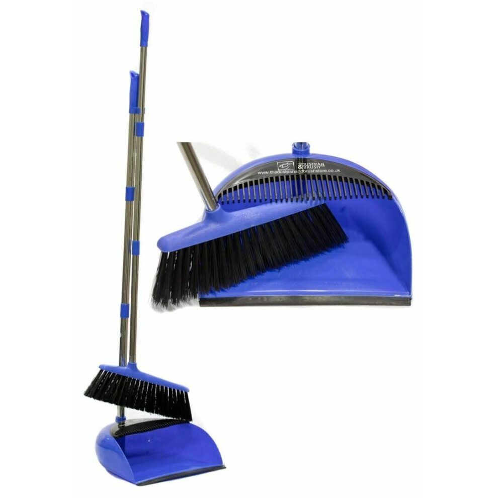 Long Handled Dustpan and Brush Set Kitchen Soft Sweeping Broom Blue Dust Pan