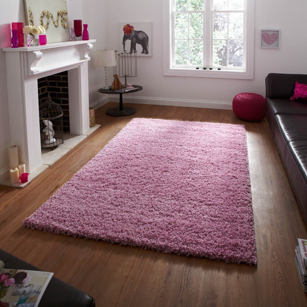 (240x340cm) Vista Shaggy Plain Thick Rugs 2236 Pink Small Large Thick Soft High Pile Mats