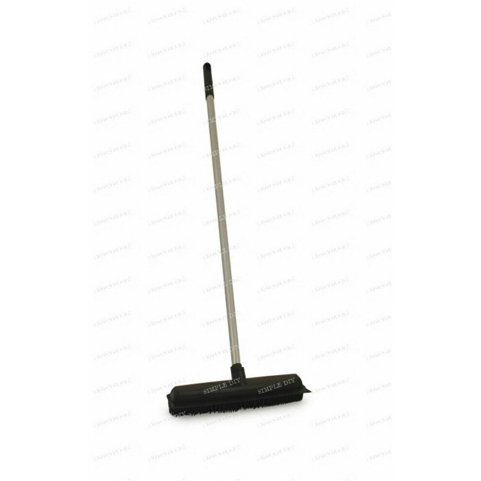 Heavy Duty Black Rubber Broom Pet Hair Brush with Solid 1.2m Handle NEW UK