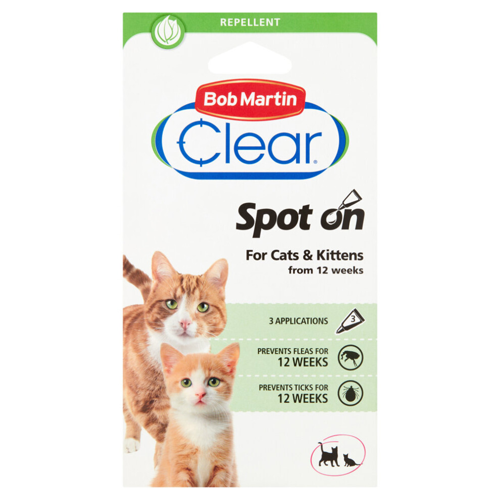 (4 Weeks) Bob Martin Clear Flea & Tick Spot On For Cats