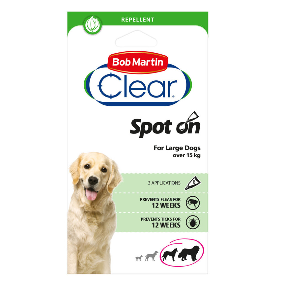 (12 Weeks) Bob Martin Clear Flea & Tick Spot On For Large Dogs