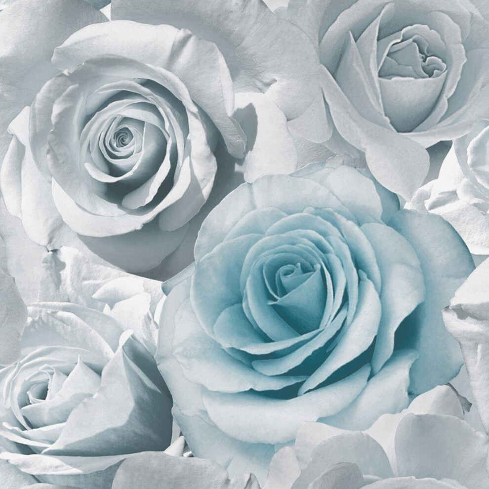 Muriva Madison Rose Floral Blue Wallpaper Grey Silver Flowers Petals Bloom