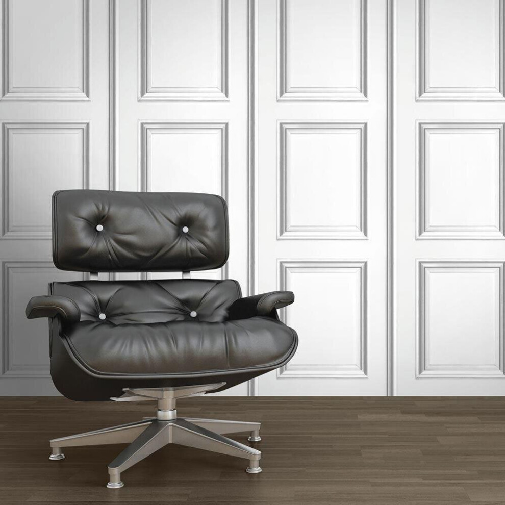 Debona Wood Effect Wallpaper Wooden Panel Frame Realistic Modern White/Grey