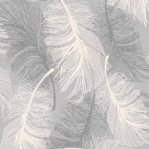 Crown Feather Wallpaper Glitter Effect Textured Dappled Grey White Silver Luxury