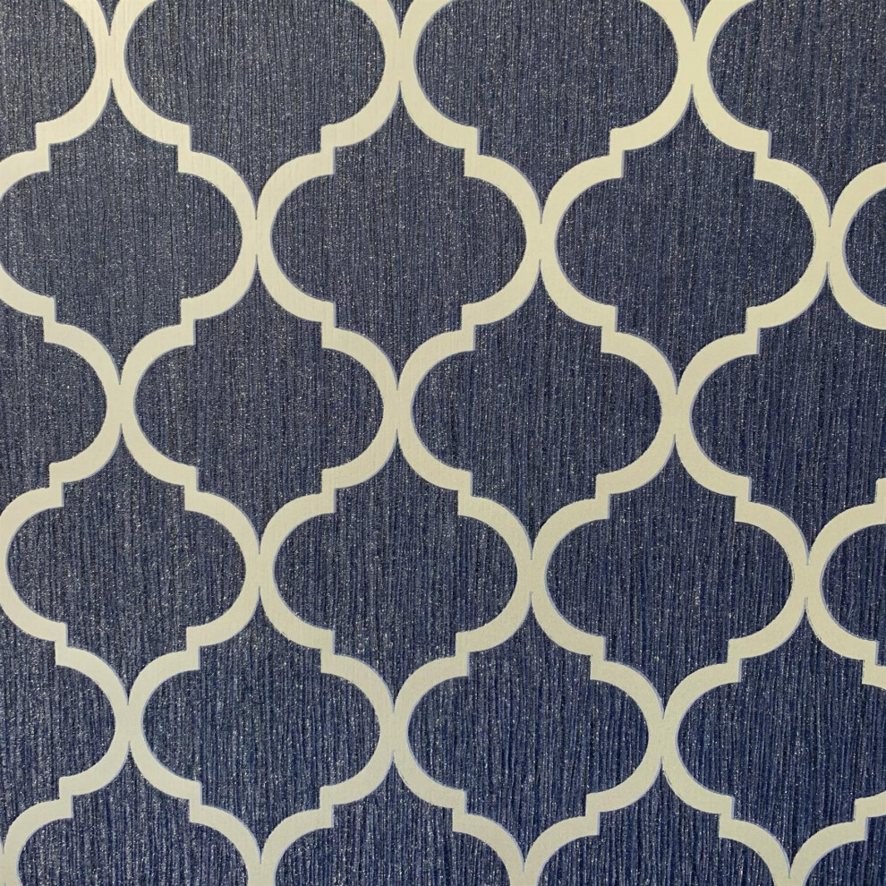 Debona Crystal Trellis Wallpaper Glitter Metallic Sparkle Geometric Blue/Silver