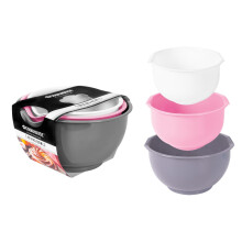 3 Piece Mixing Bowl Set Non-Slip Baking Cooking 3 Sizes Pack Pink Grey White