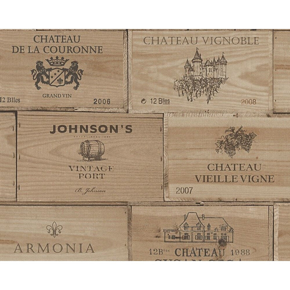 Brown Wooden Crates Wallpaper Vintage Retro Wine Box Wooden Textured Vinyl