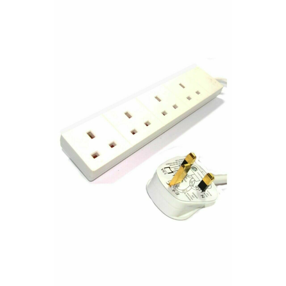Masterplug 2M Extension Lead 13Amp 4 Gang Way Socket Multi Plug Electrical Mains Power Cable