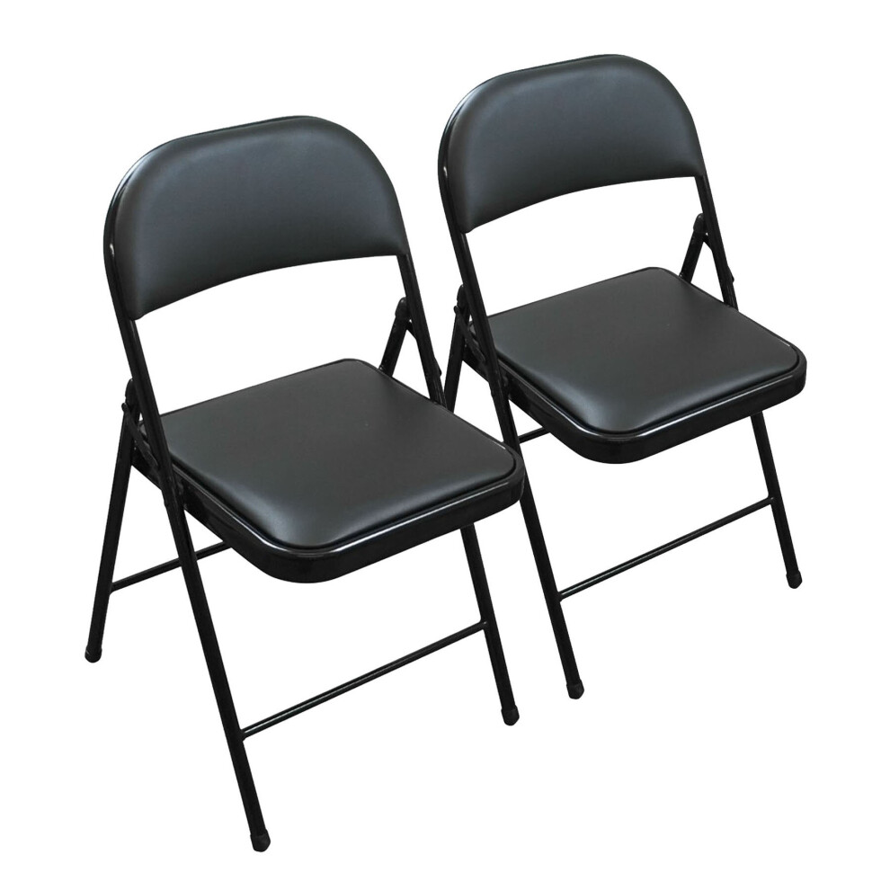 (Set of 2 Chairs) Folding Black Faux Leather Chair Event Guest Seat
