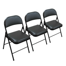 (Set of 3 Chairs) Folding Black Faux Leather Chair Event Guest Seat