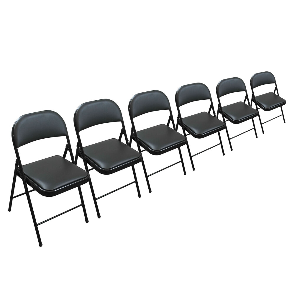 (Set of 6 Chairs) Folding Black Faux Leather Chair Event Guest Seat