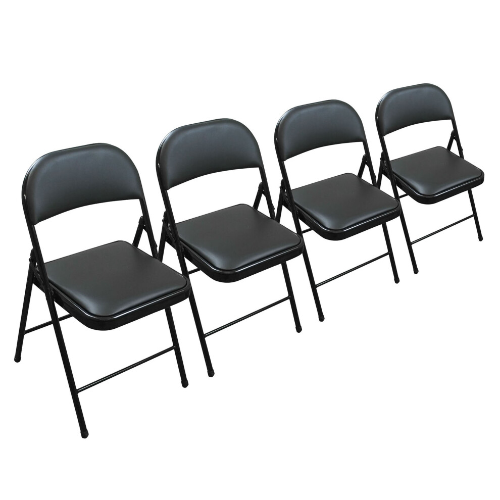 (Set of 4 Chairs) Folding Black Faux Leather Chair Event Guest Seat