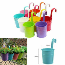 10pcs Flower Pots 10 Colors Metal Iron Flower Pot Hanging Balcony Garden Plant Planter Home Decoration