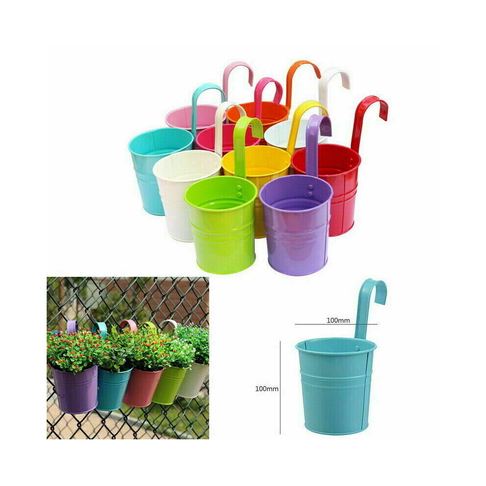 10pcs Flower Pots 10 Colors Metal Iron Flower Pot Hanging Balcony Garden Plant Planter Home Decoration