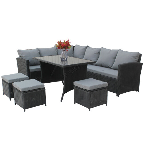 BIRCHTREE Rattan Garden Furniture Set Sofa Footstool Glass Table 9 Seat