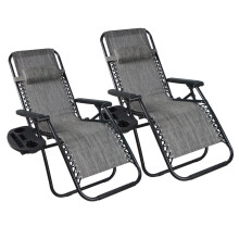 (Grey) BIRCHTREE Folding Garden Patio Chair Sun Lounger Recliner Zero Gravity Set of 2