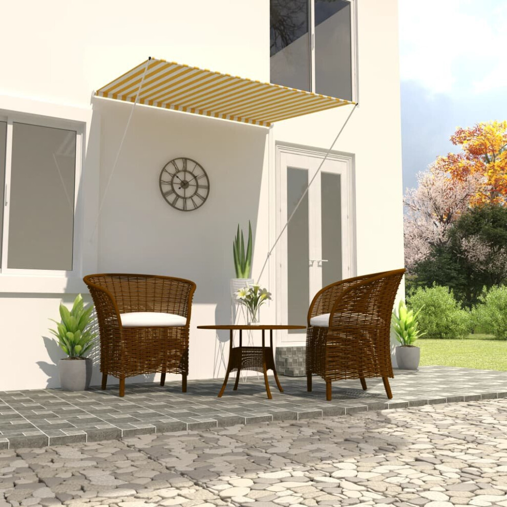 Vidaxl Retractable Awning Yellow And White Garden Sun Protection Screen Canopy