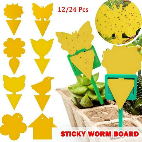 (Carrot, 12PCS) 24Pcs Yellow Sticky Fly Trap Paper Traps Fruit Flies Insect Aphids Glue Catcher