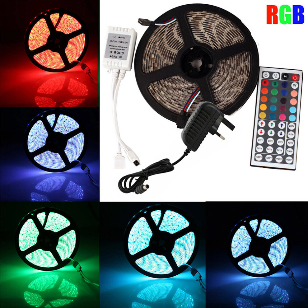 5M RGB 3528 SMD Flexible 300 Led Strip Lights 44 Key IR Power Supply