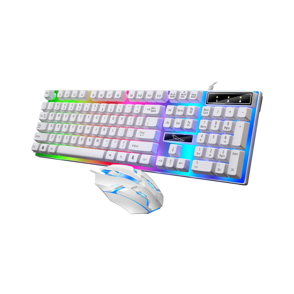 (White) Led Computer Desktop Wired Gaming Keyboard Mouse White 130882316811