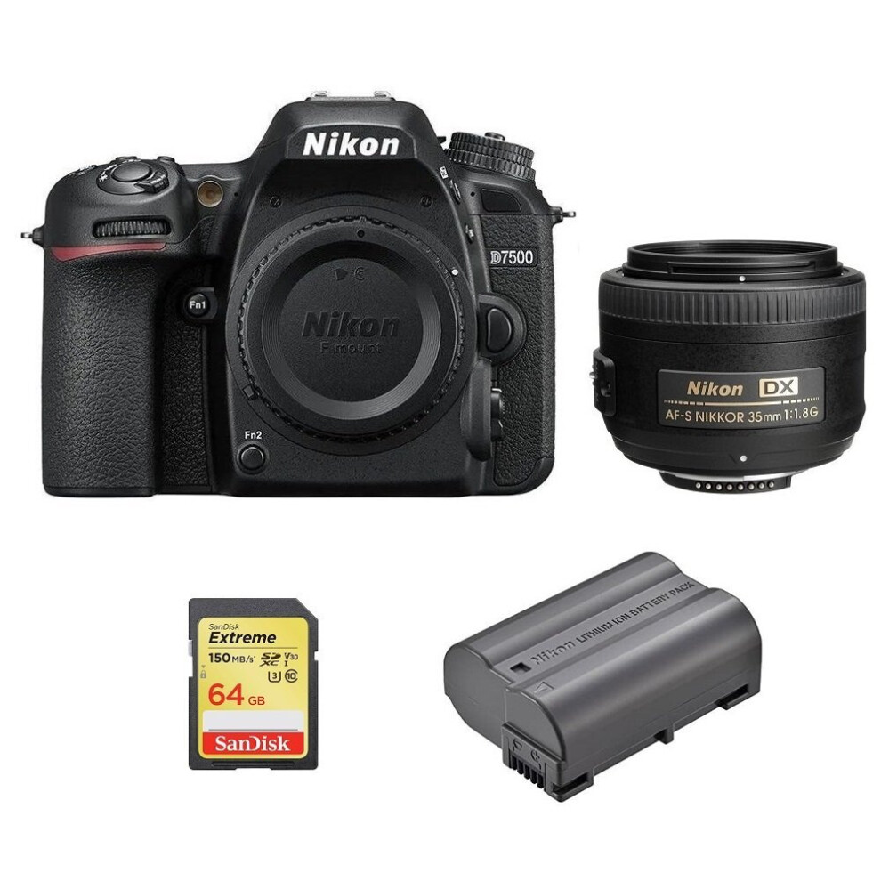 NIKON D7500+AF-S 35MM F1.8G+SanDisk Extreme 64G SD+EN-EL15A Battery