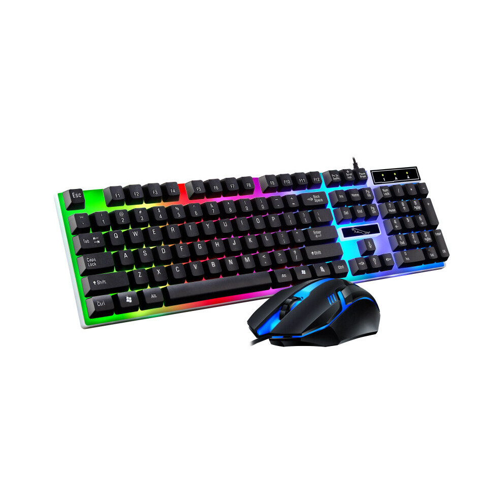 (Black) Led Computer Desktop Wired Gaming Keyboard Mouse Black 130882316804