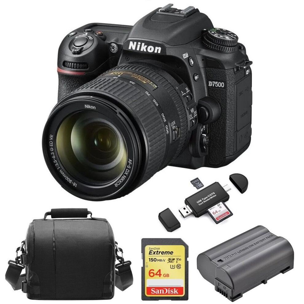 NIKON D7500+AF-S 18-300MM ED VR DX+64GB card+Bag+EN-EL15A+Card Reader