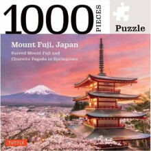 Mount Fuji Japan Jigsaw Puzzle - 1,000 pieces: Snowcapped Mount Fuji and Chureito Pagoda in Springtime (Finished size 24 in X 18 in)