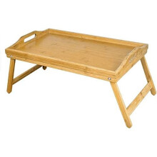 Mantraraj Wooden Bamboo Food Serving TV Tray with Handles Portble and Folding Legs Dinner Breakfast Lap Table Mat for Sofa and Bed - 50x30cm