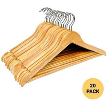 MantraRaj Strong Brown Wooden Coat Hangers Set of 20 - Non-Slip Trouser bar - Strong Shoulder Notches - 360 Degree Rotating Wood Hanger for Suits, Tro