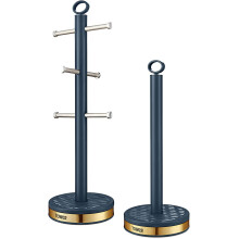 Tower T826092MNB 6 Cup Mug Tree/Kitchen Roll Holder, Midnight Blue