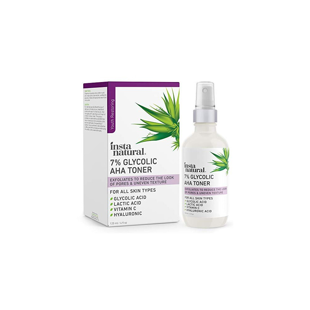 Instanatural Glycolic Acid Toner 7% With Vitamin C - Pore Minimizer, Blackhead & Brightening Treatment - Aha Exfoliating Astringent - Skin Hydrating Glow Tonic For