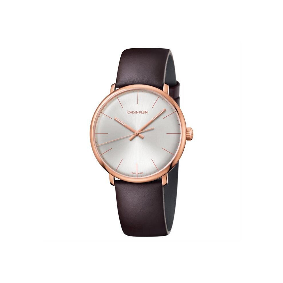 Orologio Calvin Klein Ck High Noon K8M216G6 Al Quarzo (Batteria) Acciaio Placcato Oro Rosa Quandrante Argento Cinturino Pelle-image