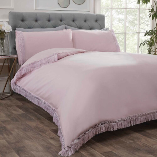(Blush, Double) Tia Trellis Embellished Duvet Set