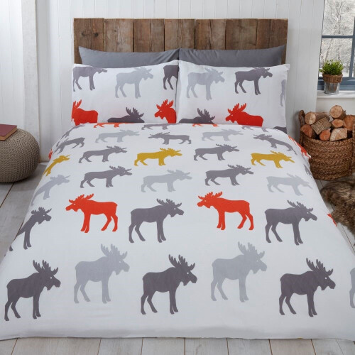 (Ochre/Multicoloured, Double) Moose Duvet Set