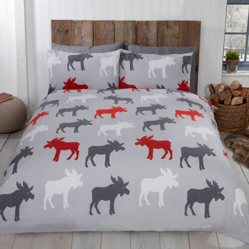(Grey/Multicoloured, Double) Moose Duvet Set