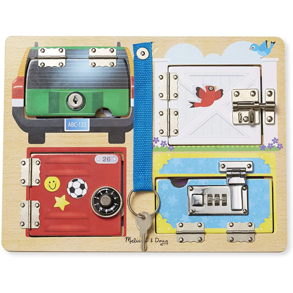 Melissa & Doug Locks & Latches Board Wooden Educational Toy (Sturdy Wooden Construction, Helps Develop Fine-Motor Skills)