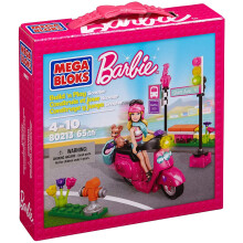 Mega Bloks Barbie Glam Scooter - Build N Play Pink Ride Set with Barbie, Puppy, and Traffic Scene
