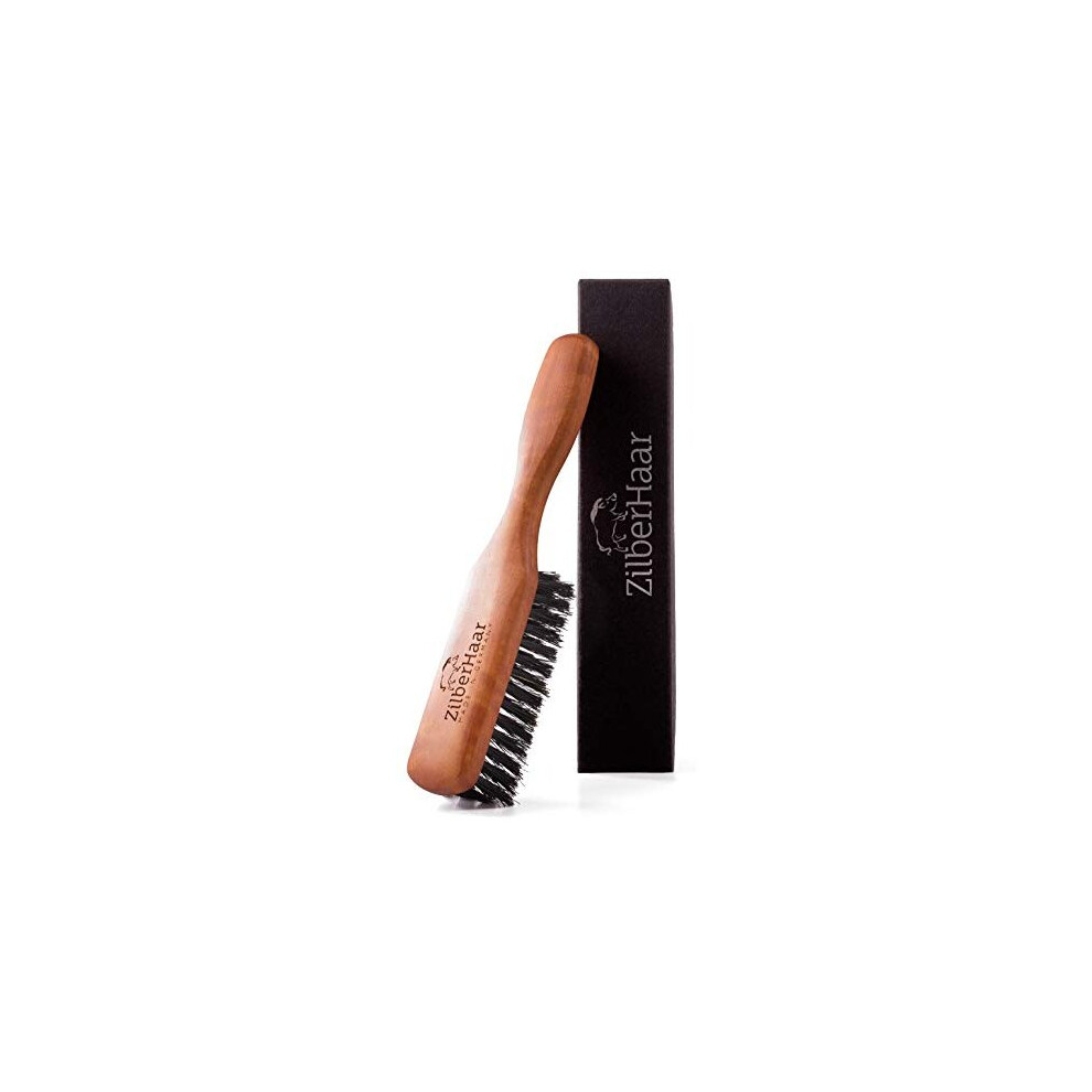 Zilberhaar Beard Brush By - Stiff Boar Bristles - Beard Grooming Brush For Men - Straightens And Promotes Beard Growth - Works With Beard Oil And Balm