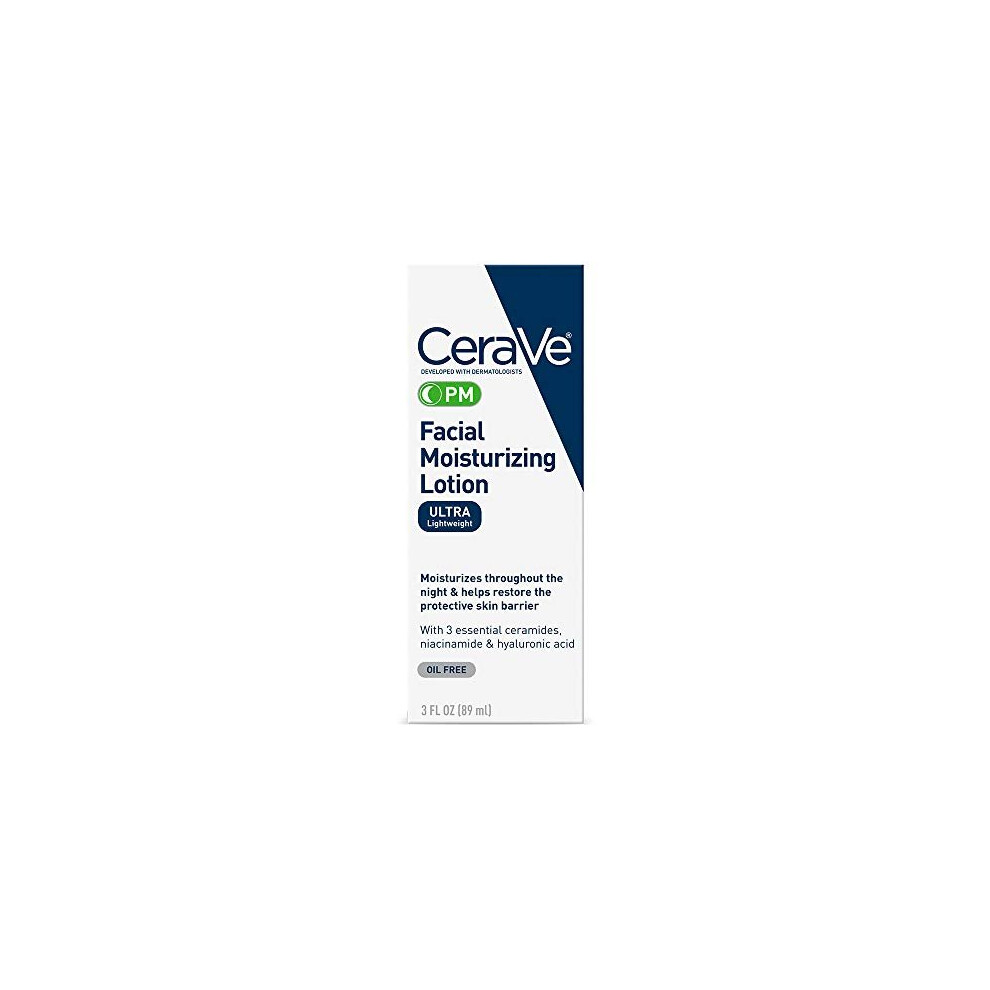 CeraVe Facial Moisturizing Lotion PM | 3 Ounce | Ultra Lightweight, Night Face Moisturizer | Fragrance Free