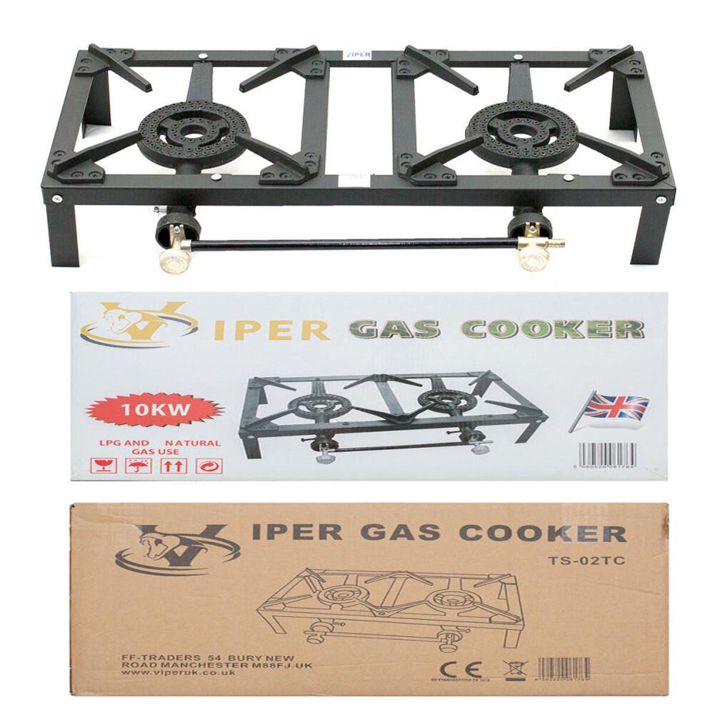 Viper Uk Viper Cast Iron Gas Burner Boiling Ring Outdoor Camping Propane Catering Lpg Double Burner 10 Kw