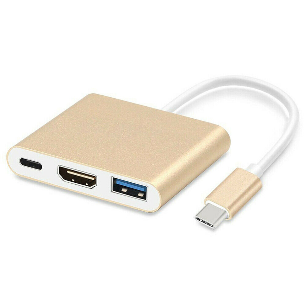 ( 3In1 Type-C To Hdmi Adapter) Type C To Usb-C 4K Hdmi Usb 3.0 3 In 1 Hub Adapter Cable For Apple Macbook Mac Gold 7032551618369