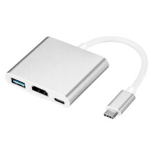 (Silver 3in1 Type-C to HDMI Adapter) Type C to USB-C 4K HDMI USB 3.0 3 in 1 Hub Adapter Cable For Apple Macbook Mac