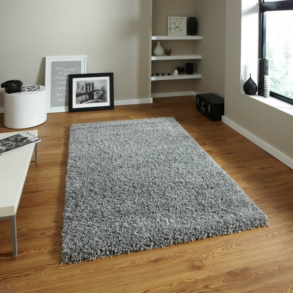 (200x290cm) Vista Shaggy Plain Thick Rugs 2236 Grey Small Large Thick Soft High Pile Mats