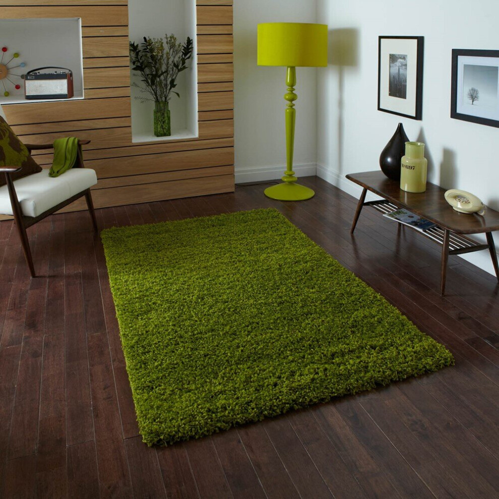 (80x150cm) Vista Shaggy Plain Thick Rugs 2236 Green Small Large Thick Soft High Pile Mats