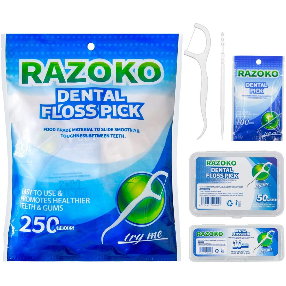 Razoko Dental Floss Picks Toughness 250Pcs With Portable Cases And 100Pcs Brushpicks