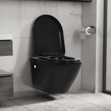 vidaXL Wall Hung Rimless Toilet Ceramic Black Bathroom Suspended Toilet Seat