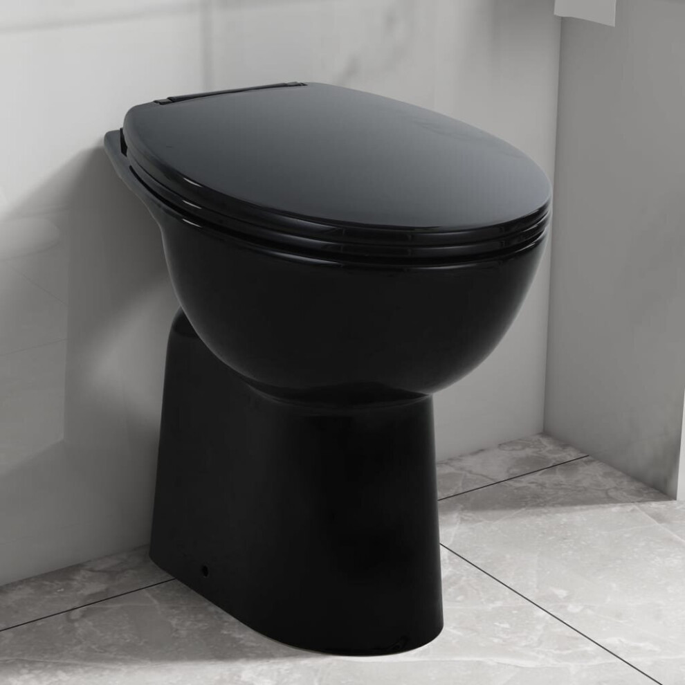 vidaXL High Rimless Toilet Soft Close Higher Ceramic Black Bathroom Toilet